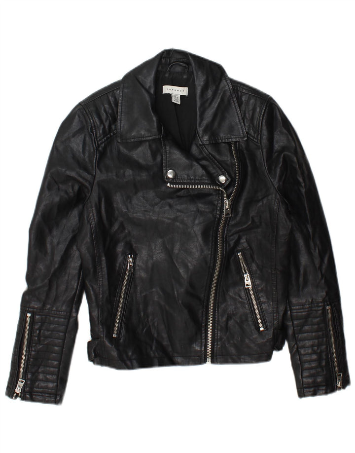 Jachetă de motociclist pentru femei Topshop UK 8, poliester negru mic