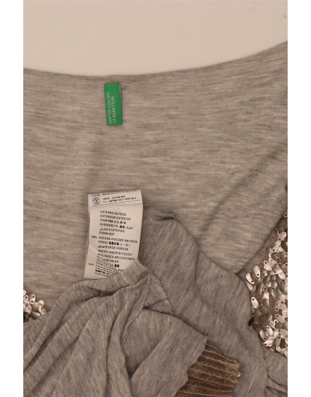 Benetton Femei Paiete Vest Vest Top UK 14 Medium Gri Viscoza