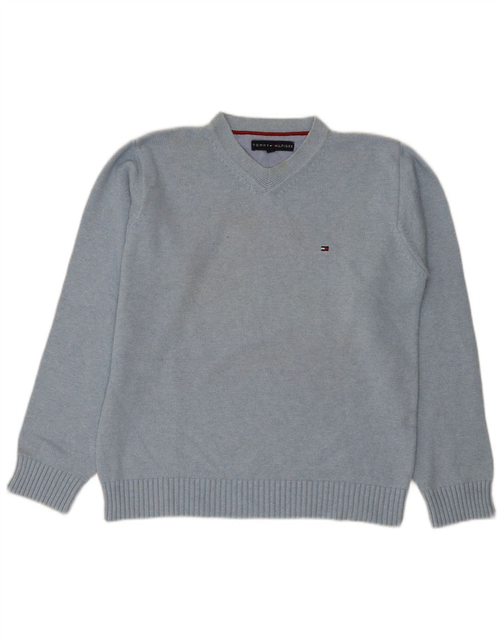 Pulover Tommy Hilfiger pentru bărbați, cu decolteu în V, bumbac albastru mediu