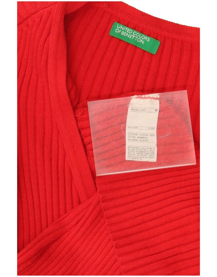 Pulover cardigan pentru femei Benetton UK 12 bumbac roșu mediu