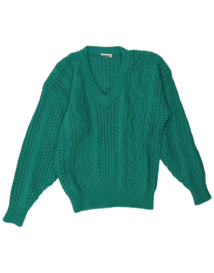 Pulover vintage pentru femei cu decolteu în V EU 40 verde mediu