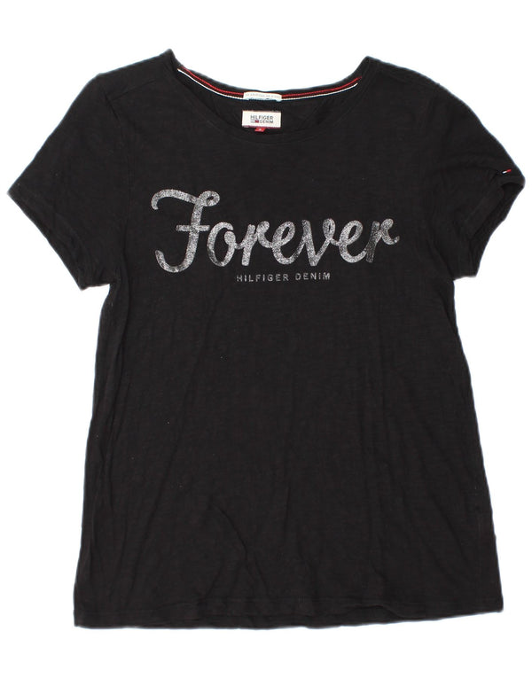 TOMMY HILFIGER Tricou cu grafic pentru femei Top UK 10 Small Black Bumbac