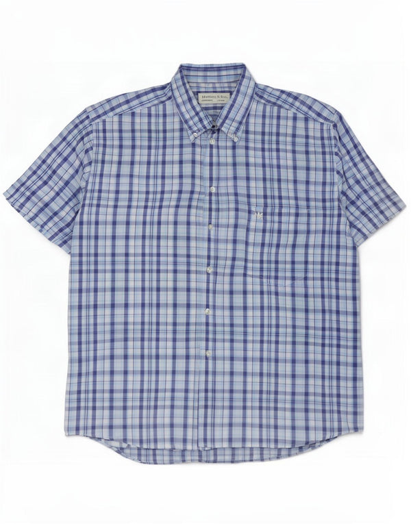 Cămașă cu mânecă scurtă pentru bărbați Harrison & Son XL, bumbac cu carouri albastre