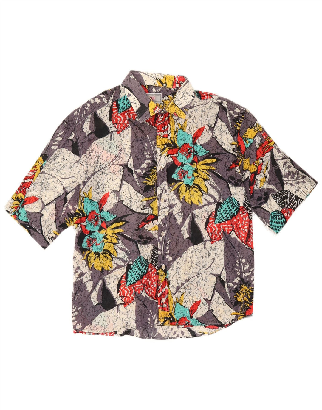 Cămașă Vintage pentru bărbați cu mânecă scurtă, mijlocie, multicoloră, florală