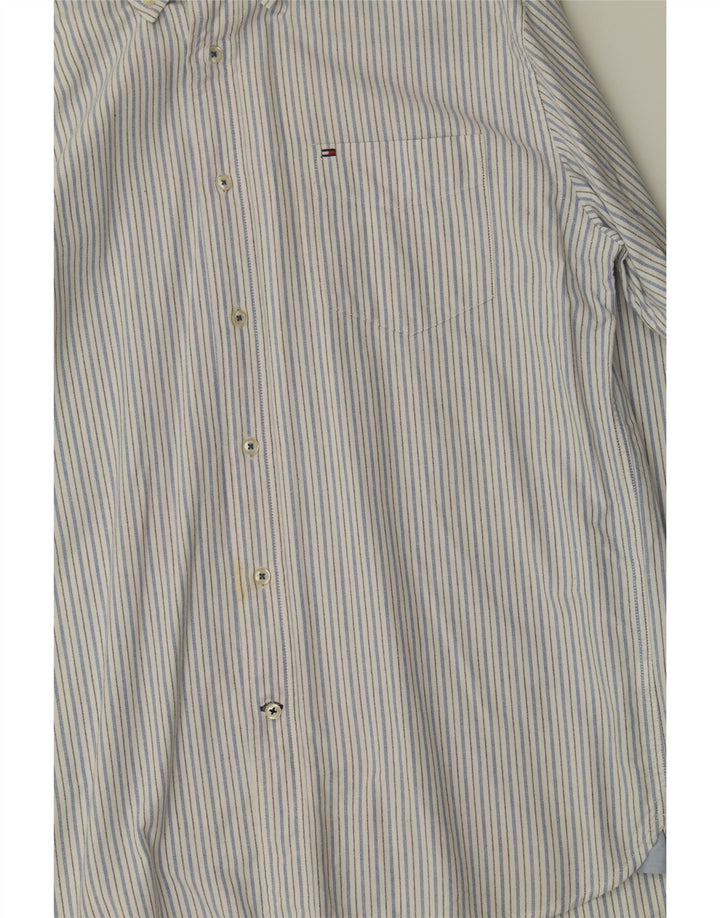 TOMMY HILFIGER Mens Shirt Large White Striped Cotton Vintage Tommy Hilfiger and Second-Hand Tommy Hilfiger from Messina Hembry 