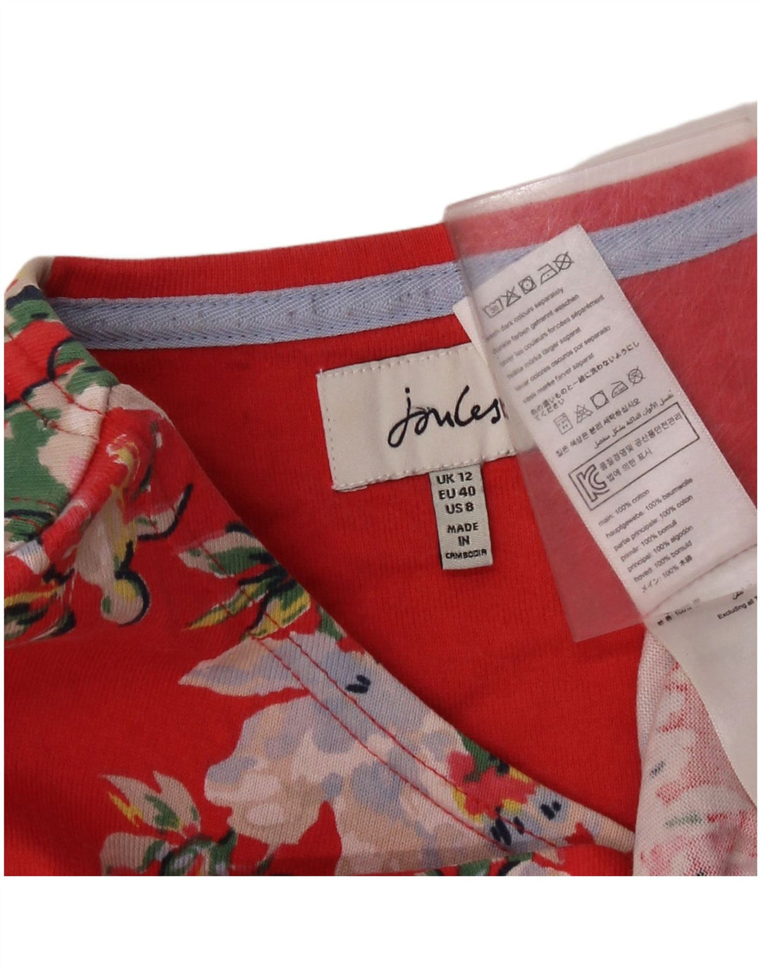 Top pentru femei JOULES cu mânecă lungă UK 12 Medium Red Floral Bumbac