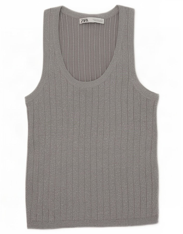 Vesta Zara Femei Tank Top UK 12 Medium Gri