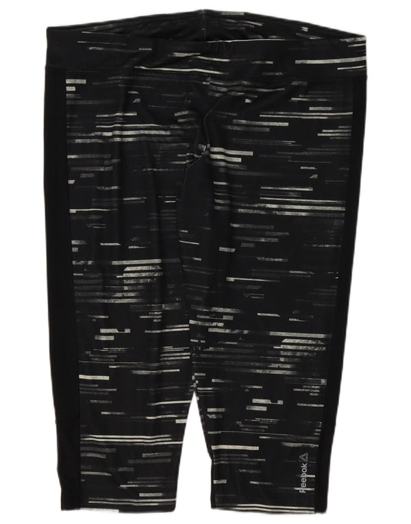 Reebok Womens Capri Leggings UK 24/26 2XL Black Striped Polyester