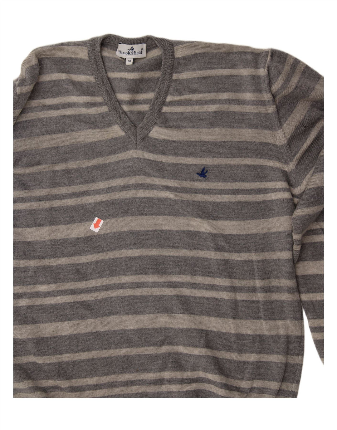 BROOKSFIELD Mens V-Neck Jumper Sweater IT 50 Medium Grey Striped Wool Vintage Brooksfield and Second-Hand Brooksfield from Messina Hembry 