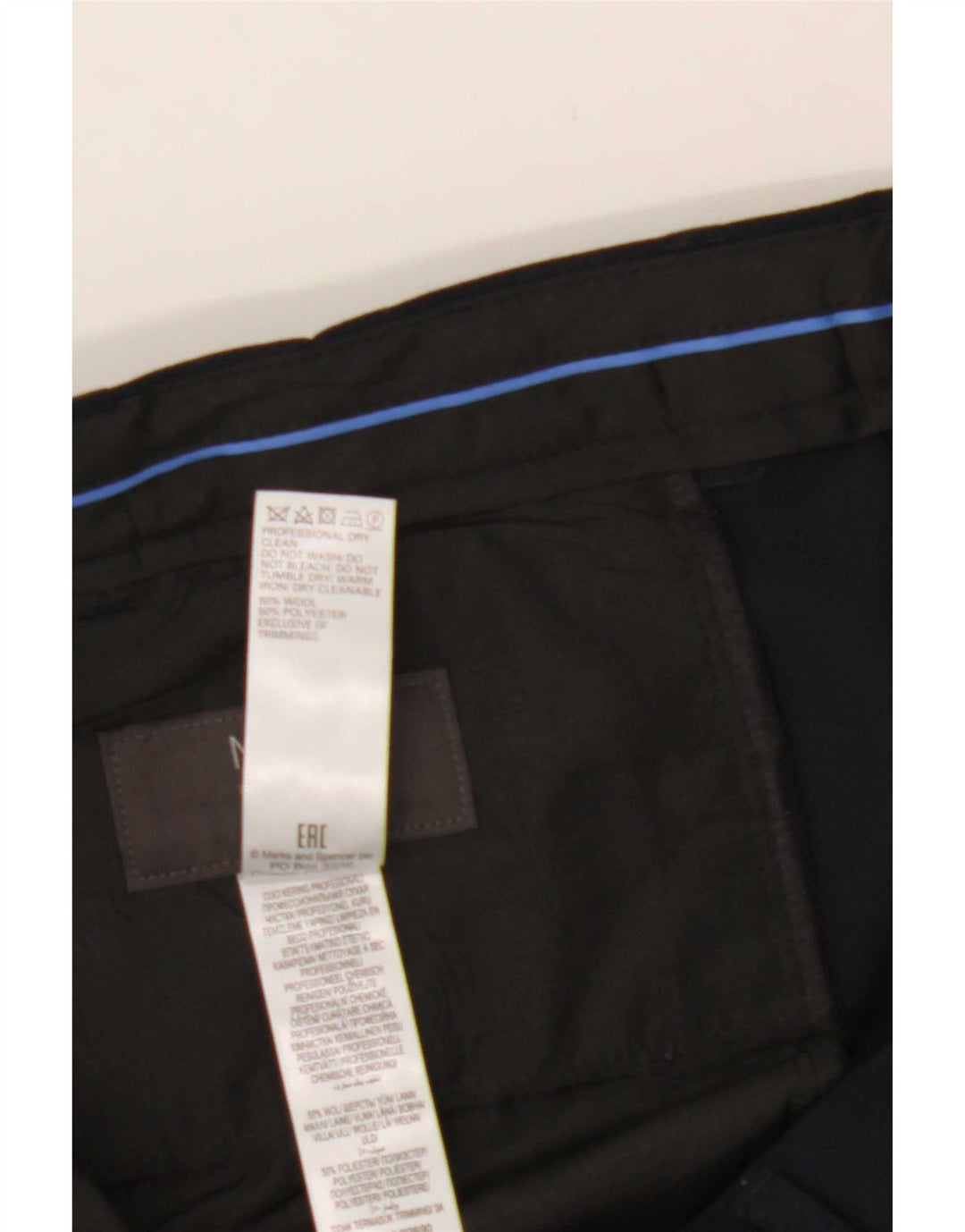 Pantaloni de costum obișnuiți pentru bărbați Marks & Spencer L36 L29 Lână bleumarin