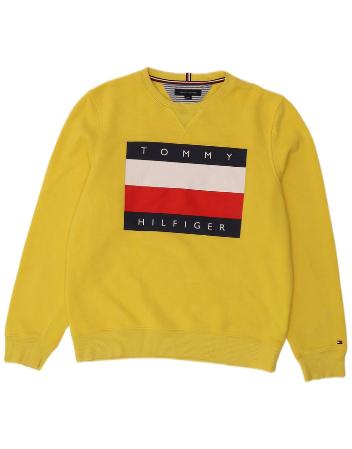Hanorac grafic pentru bărbați Tommy Hilfiger Pulover din bumbac galben mediu