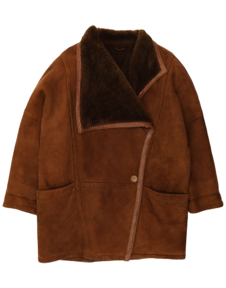 Palton supradimensionat din shearling vintage pentru femei IT 42 maro mediu din shearling
