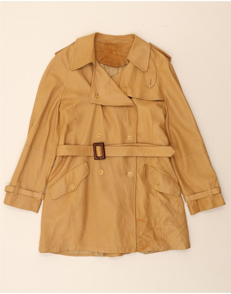 SALVATORE FERRAGAMO Womens Leather Coat UK 12 Medium Beige Leather Vintage Salvatore Ferragamo and Second-Hand Salvatore Ferragamo from Messina Hembry 