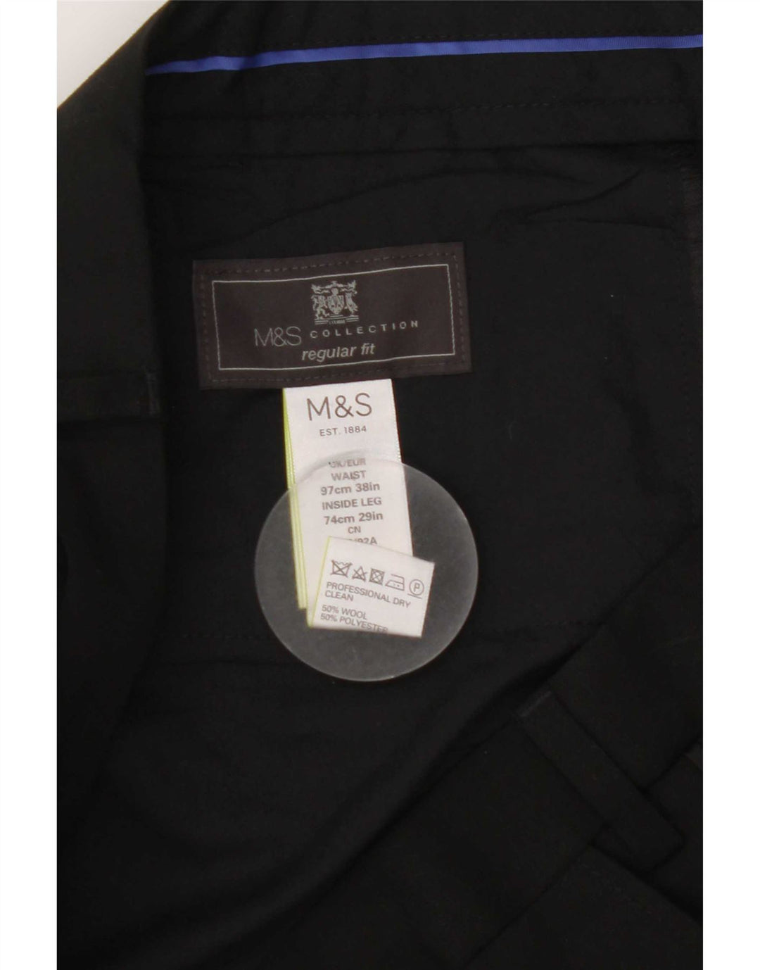 Marks & Spencer Pantaloni de costum pentru bărbați, drepti, cu croiala normală, L38 L29 Lână neagră