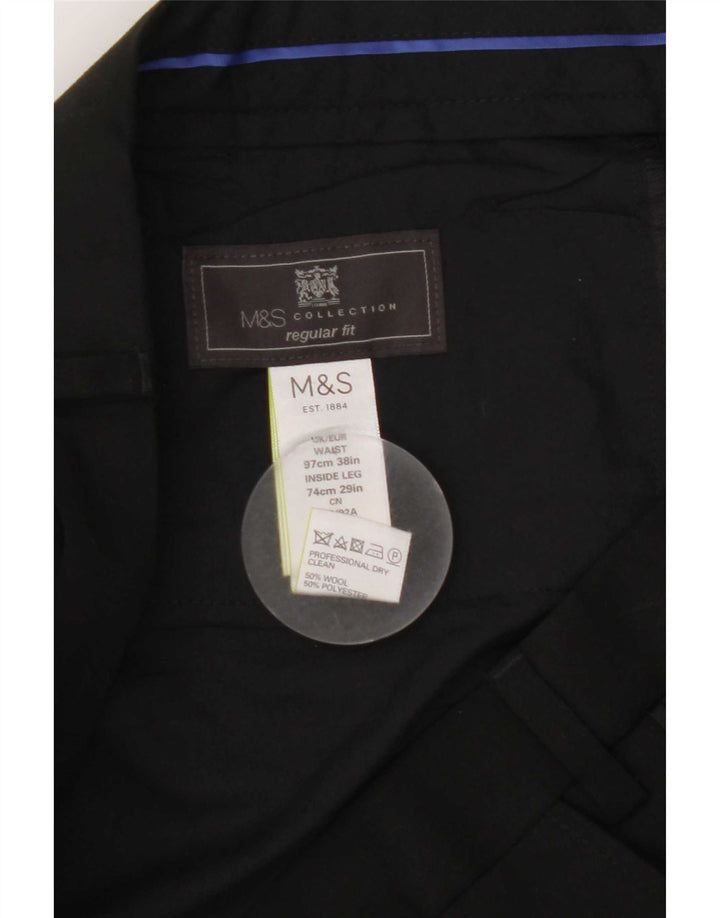 Marks & Spencer Pantaloni de costum pentru bărbați, drepti, cu croiala normală, L38 L29 Lână neagră