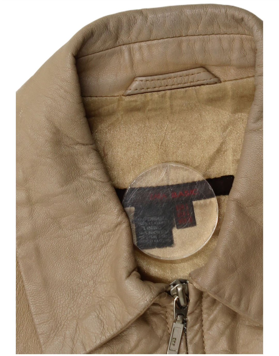 Jachetă de piele pentru femei Zara UK 14, mare, bej