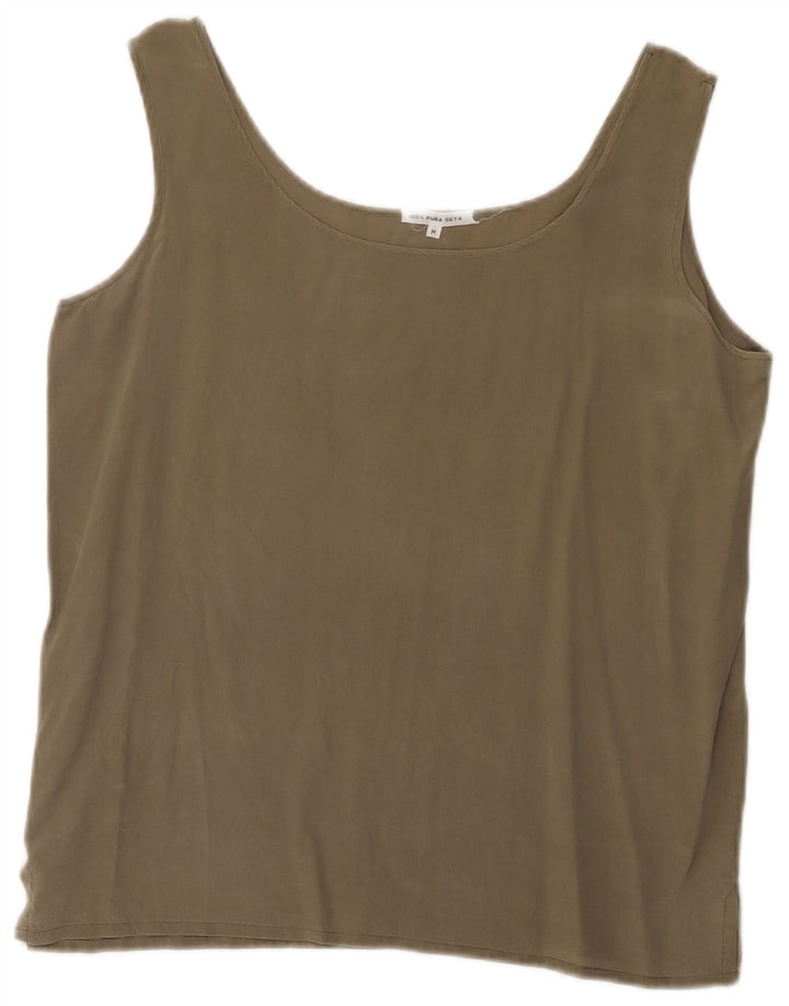 Cami Top pentru femei vintage UK 14 Medium Khaki Silk