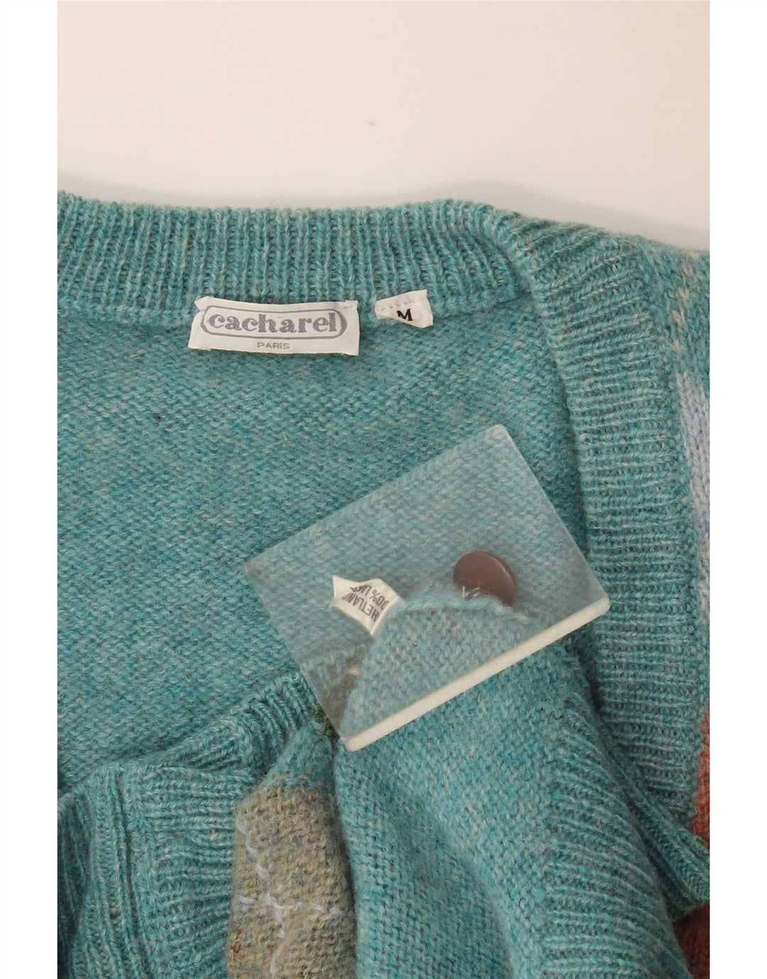 Pulover cardigan pentru bărbați Cacharel Turcoaz mediu Lână Argyle/Diamond