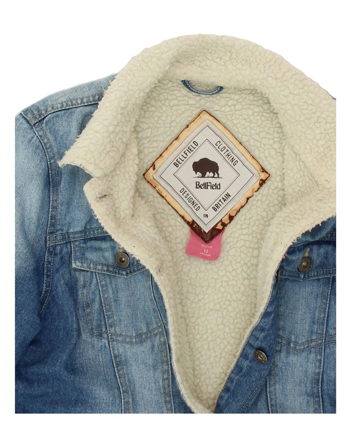 BELLFIELD Womens Denim Sherpa Jacket UK 12 Medium Blue Cotton Vintage Bellfield and Second-Hand Bellfield from Messina Hembry 