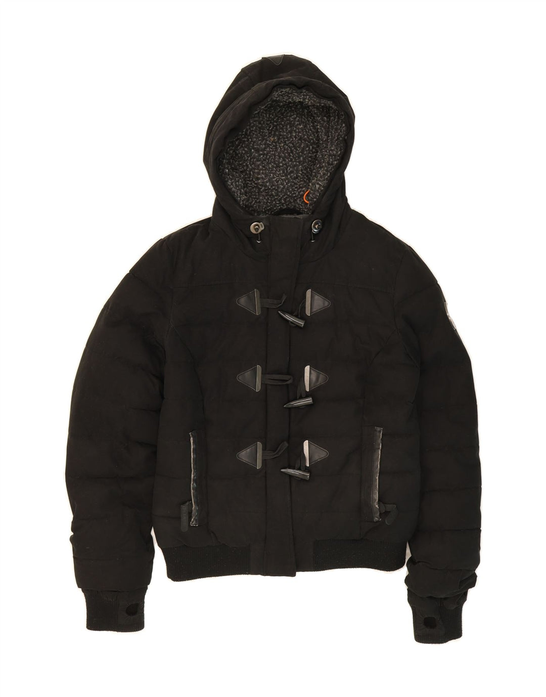 SUPERDRY Womens Hooded Padded Jacket UK 12 Medium Black Polyester Vintage Superdry and Second-Hand Superdry from Messina Hembry 