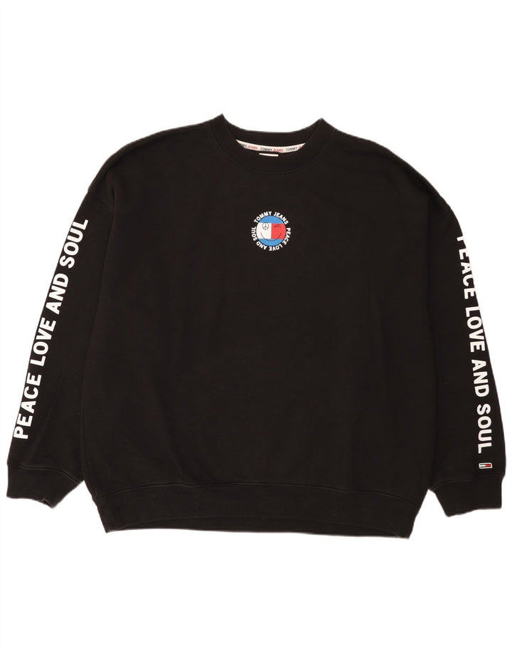 Hanorac grafic pentru bărbați Tommy Hilfiger Pulover mare, negru, bumbac