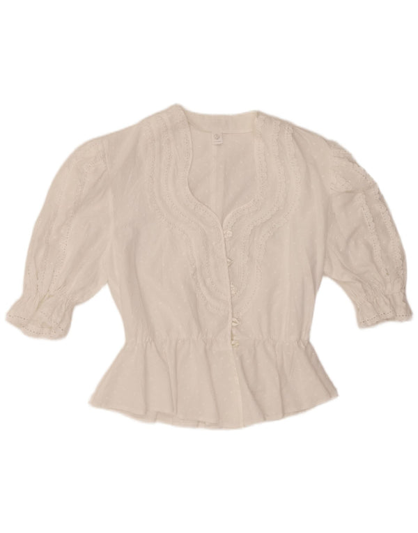 Bluză cămașă cu mânecă scurtă pentru femei VINTAGE UK 14 Medium White Spotted