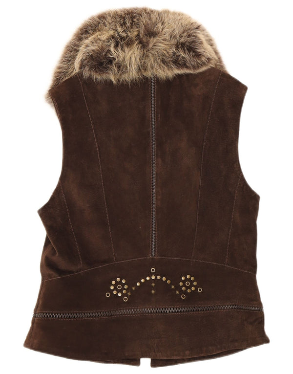 Karen Millen Gilet de piele intoarsa pentru femei UK 14 Maro mare