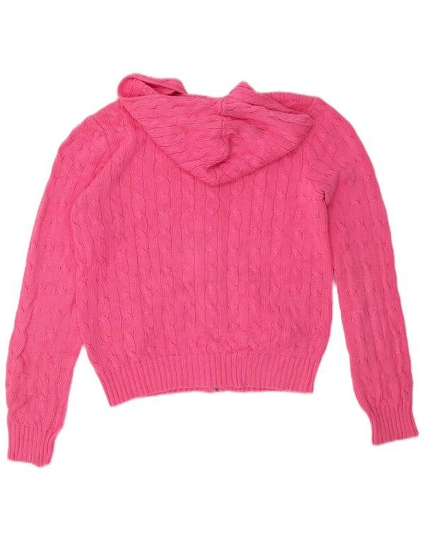 Pulover cardigan cu glugă pentru femei Ralph Lauren UK 16 mare bumbac roz