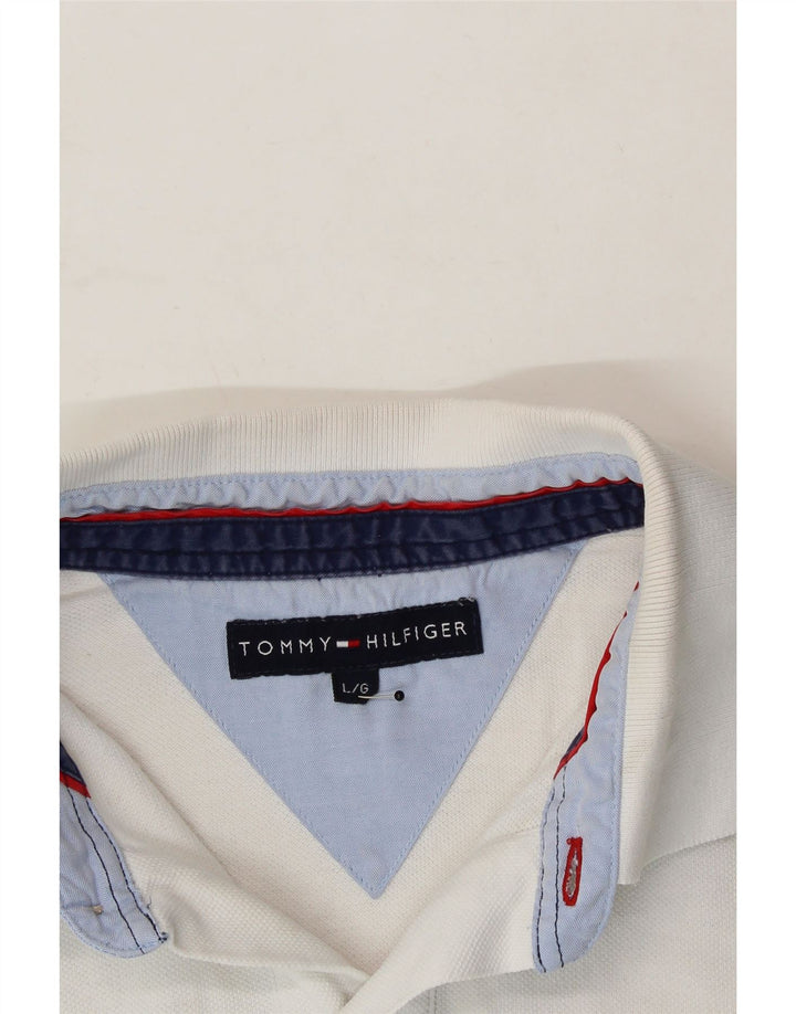 TOMMY HILFIGER Mens Polo Shirt Large White Cotton Vintage Tommy Hilfiger and Second-Hand Tommy Hilfiger from Messina Hembry 