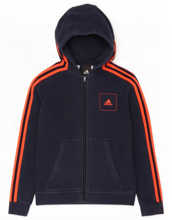 Adidas Boys Zip Hoodie Sweater 9-10 Years Navy Blue Polyester