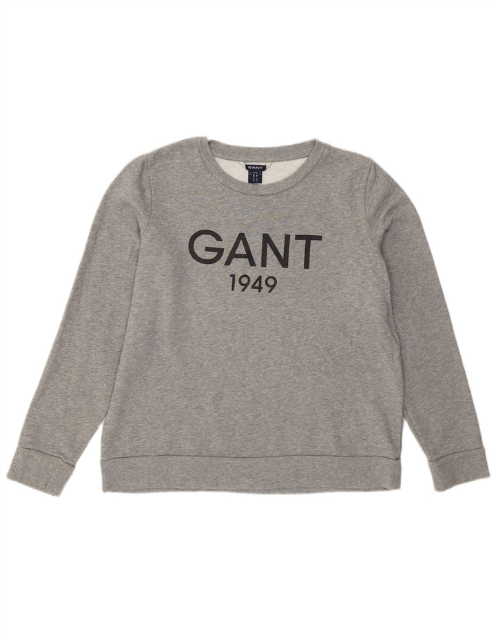 Pulover cu grafic pentru femei Gant UK 14, bumbac cu pete gri mediu