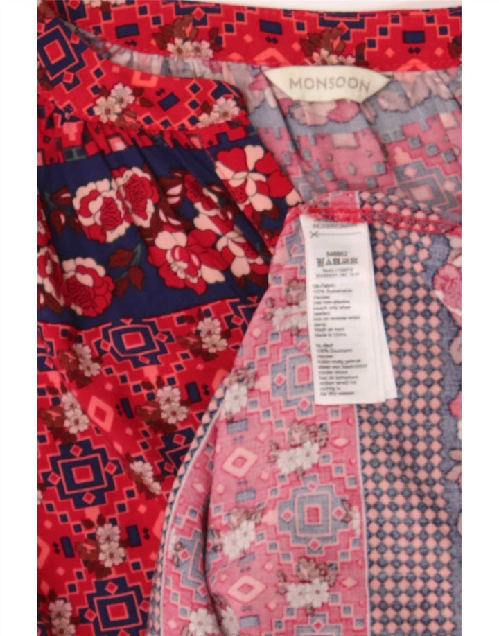 Bluză cu mânecă lungă pentru femei Monsoon Top UK 14 mare, roșu, geometric, viscoză