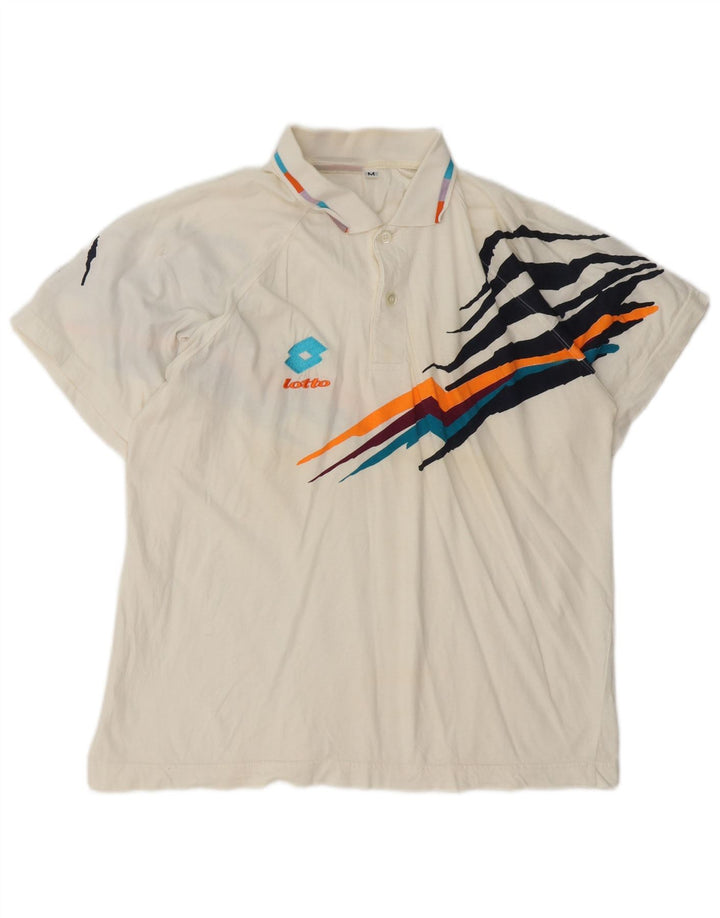 Tricou polo grafic pentru bărbați Lotto, bumbac alb mediu