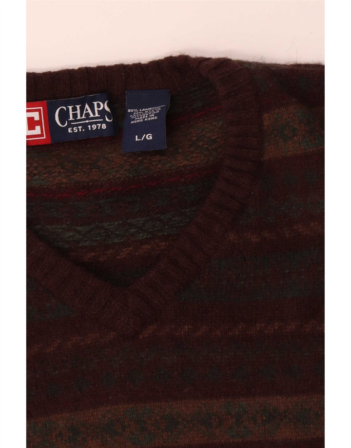 Pulover pentru bărbați Chaps cu decolteu în V, mare, multicoloră, din lână de miel Fair Isle