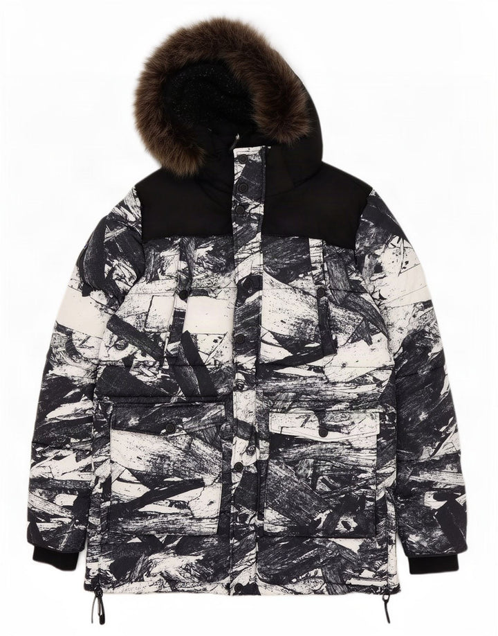 Jachetă de schi cu glugă pentru bărbați Superdry UK 42 XL Poliester geometric negru