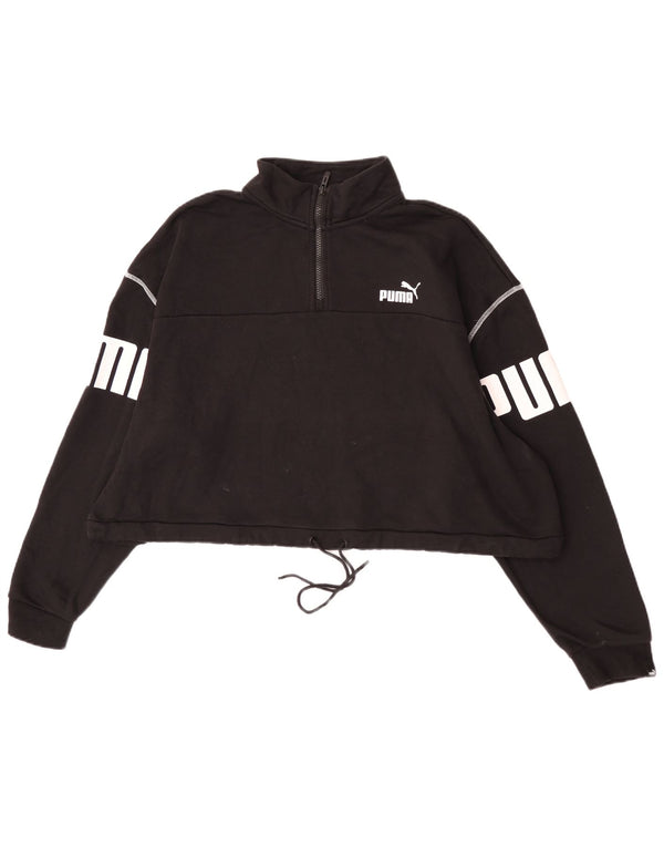 Pulover pentru femei Puma Crop Graphic, cu fermoar și gât, UK 20 2XL, bumbac negru
