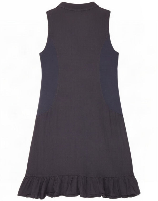 Lina Tomei Rochie A-Line fără mâneci pentru femei UK 12 Medium Bleumarin Linen