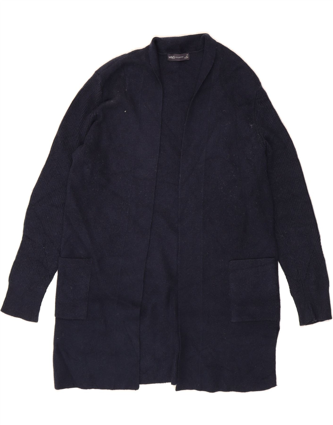 MARKS & SPENCER Womens Longline Cardigan Sweater UK 14 Large Navy Blue Vintage Marks & Spencer and Second-Hand Marks & Spencer from Messina Hembry 