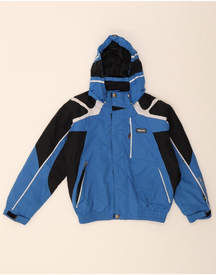 BRUGI Boys Hooded Windbreaker Jacket 11-12 Years Blue Colourblock Vintage Brugi and Second-Hand Brugi from Messina Hembry 