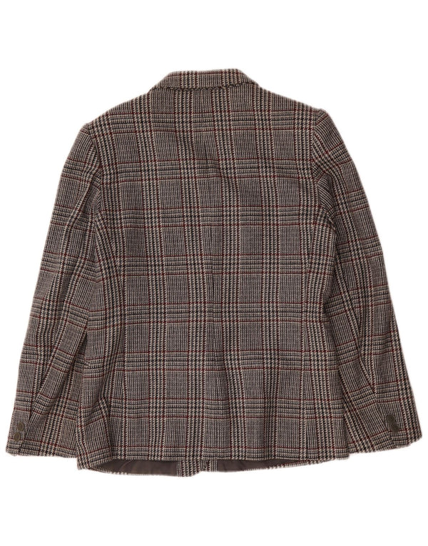 Jachetă vintage pentru femei cu 1 nasture IT 46 Lână mare gri Houndstooth
