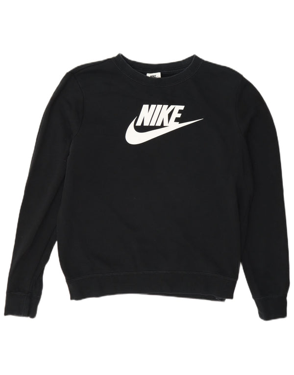Pulover supradimensionat cu grafic Nike pentru femei UK 10 Bumbac negru mic