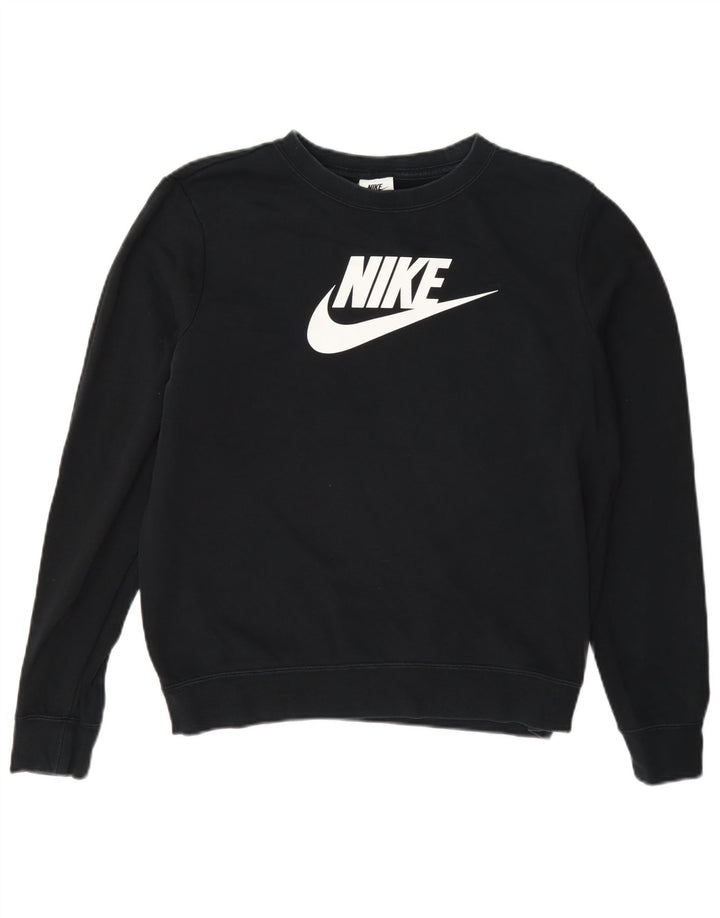 Pulover supradimensionat cu grafic Nike pentru femei UK 10 Bumbac negru mic