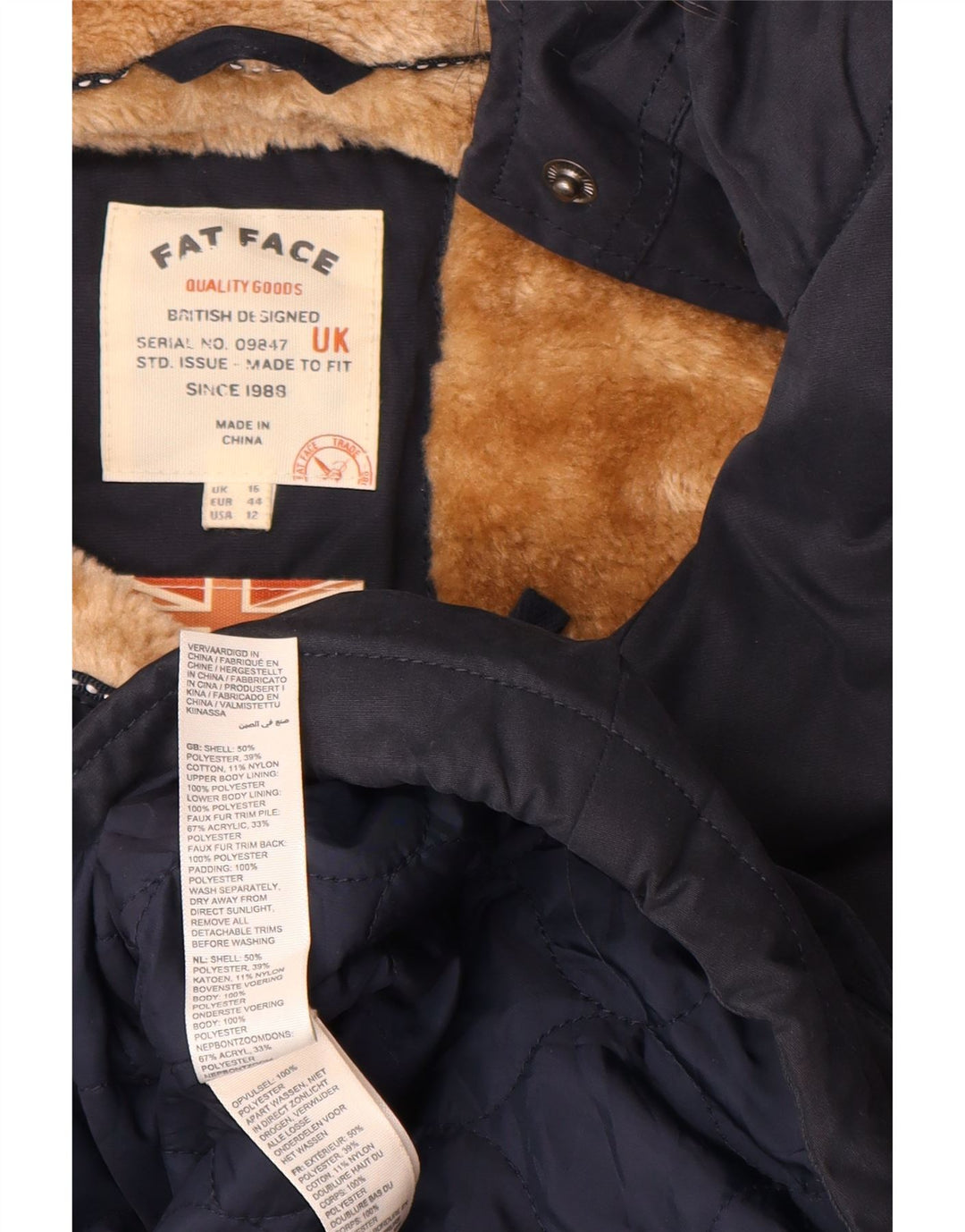 Jachetă parka Sherpa cu glugă pentru femei Fat Face UK 16 Poliester mare bleumarin