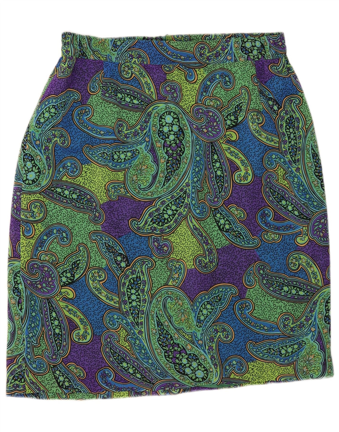 Fusta creion vintage pentru femei IT 44 Medium W34 Poliester Paisley verde