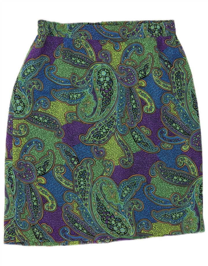 Fusta creion vintage pentru femei IT 44 Medium W34 Poliester Paisley verde