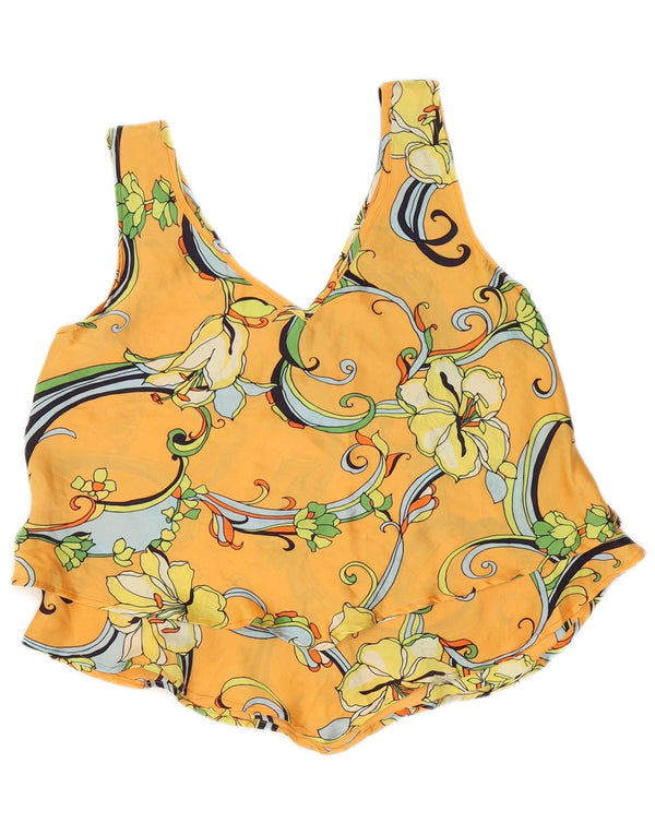 Bluză vintage fără mâneci pentru femei UK 14 Medium Orange Floral
