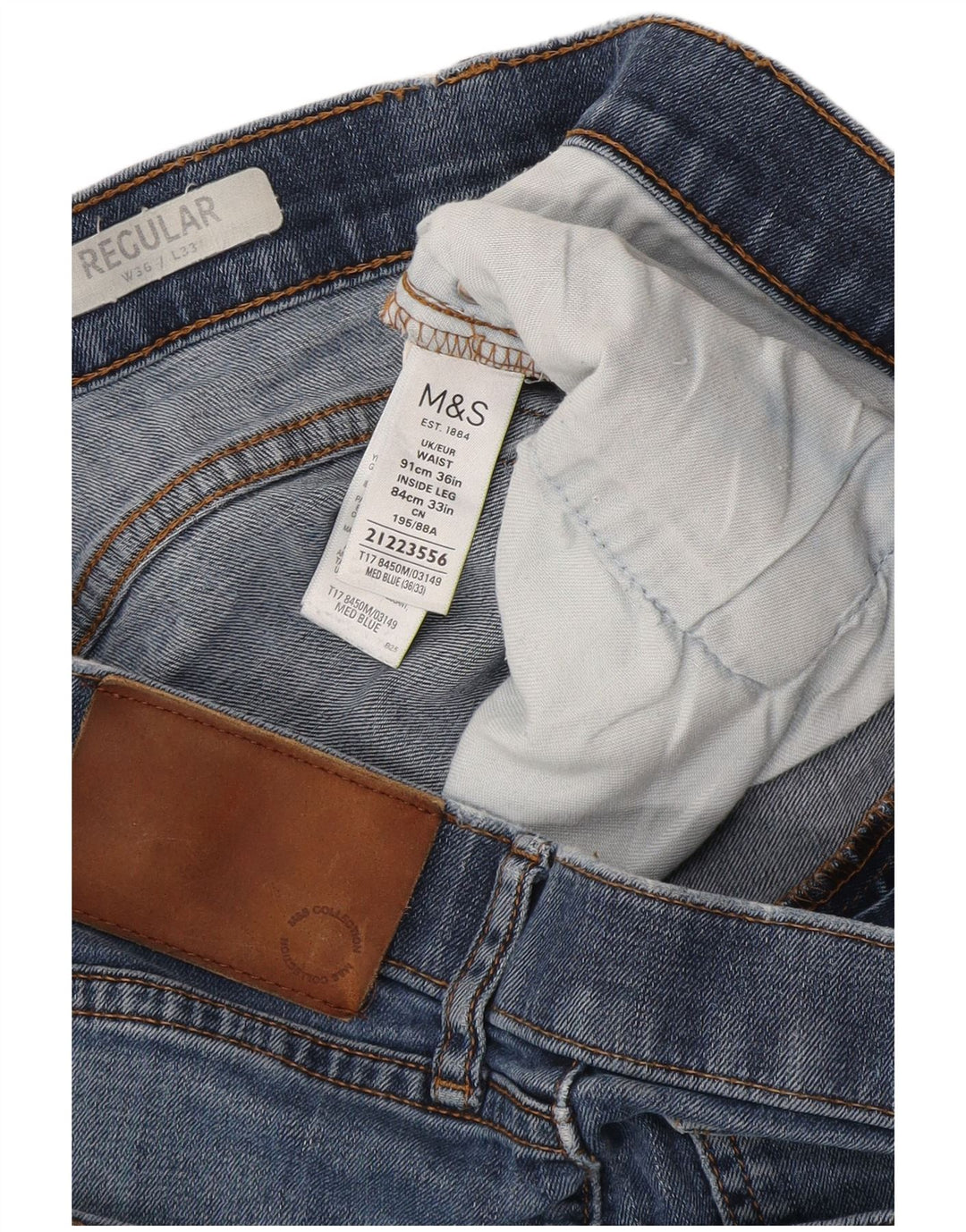 Blugi drepți obișnuiți pentru bărbați Marks & Spencer L36 L33 Bumbac albastru