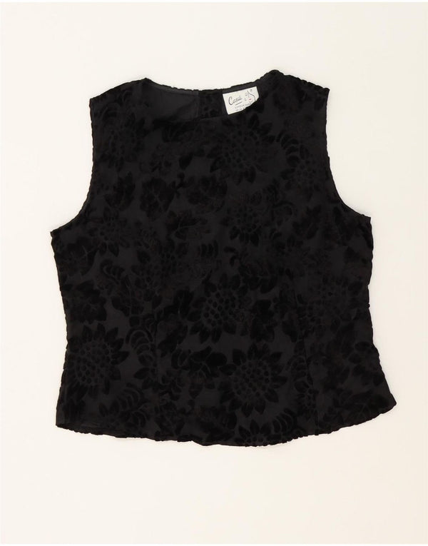Bluză Crop fără mâneci Vintage pentru femei UK 14 Medium Black Floral