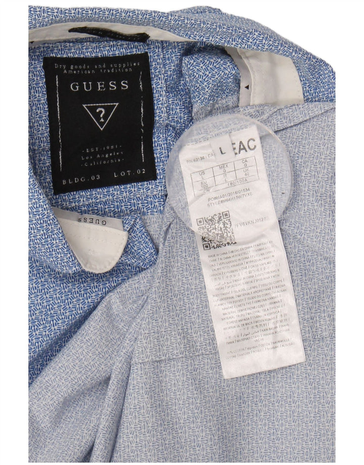 GUESS Mens Shirt UK 40 Medium Blue Geometric Cotton