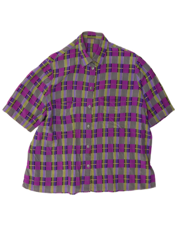 Bluză cămașă cu mânecă scurtă pentru femei vintage UK 14, carouri mari, multicolore